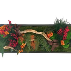 Tableau végétal avec feuillages verts et rouges