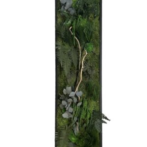 Tableau végétal avec feuillages verts et branche de bois