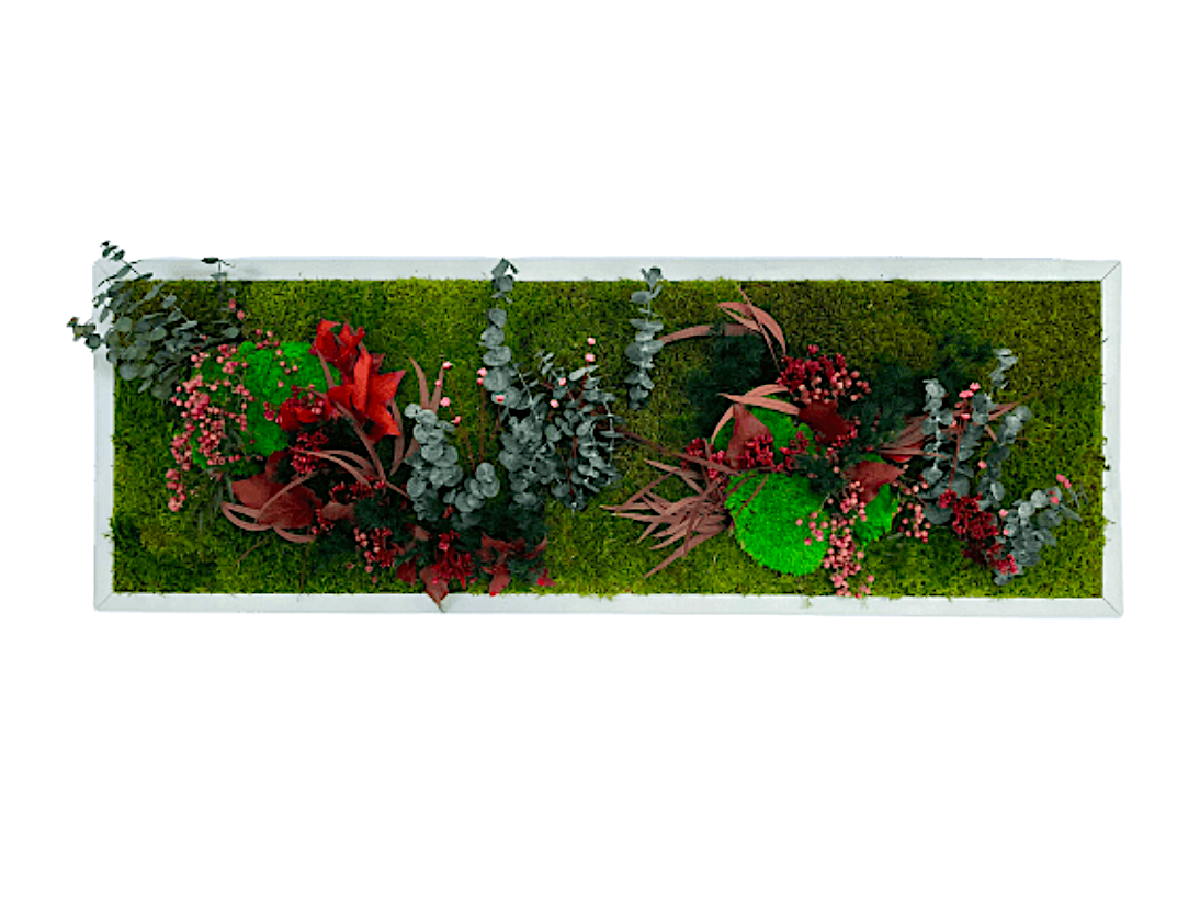 Tableau végétal avec feuillages verts et rouges
