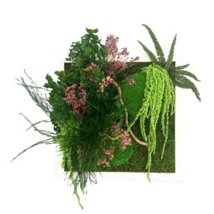 Tableau végétal stabilisé avec feuillages roses