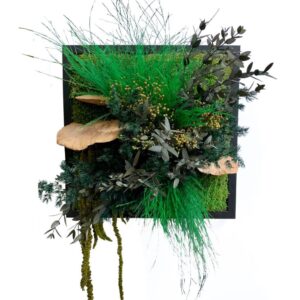 Tableau végétal stabilisé avec feuillages noirs et verts