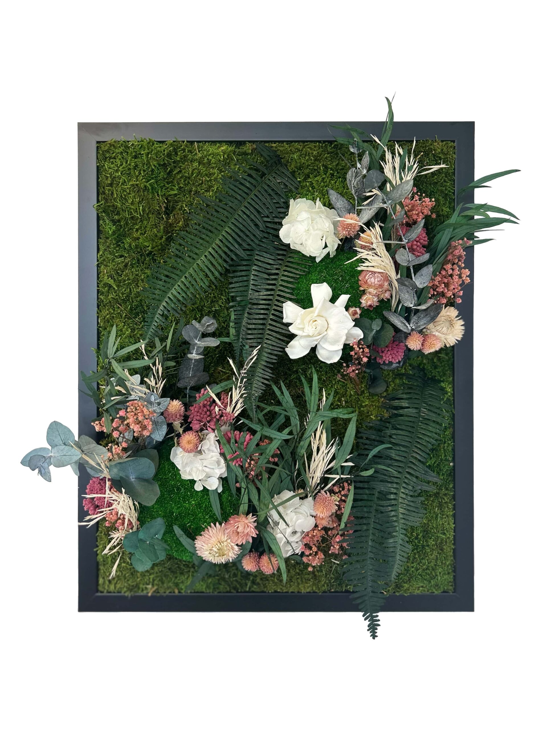 Tableau végétal avec végétaux blancs et roses