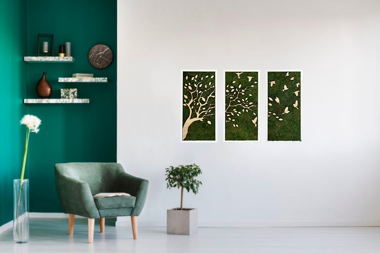 Triptyque végétal avec dessin d'arbre