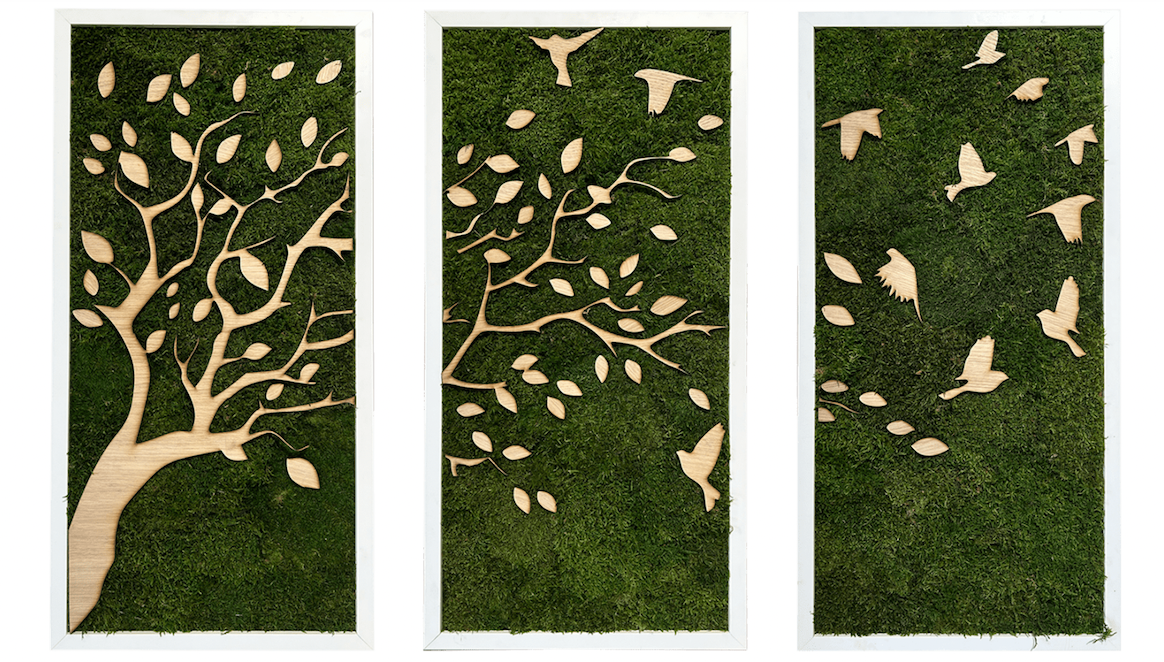 Triptyque végétal avec dessin d'arbre