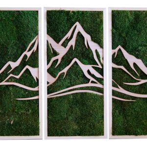 Triptyque végétal avec dessin d'une montagne