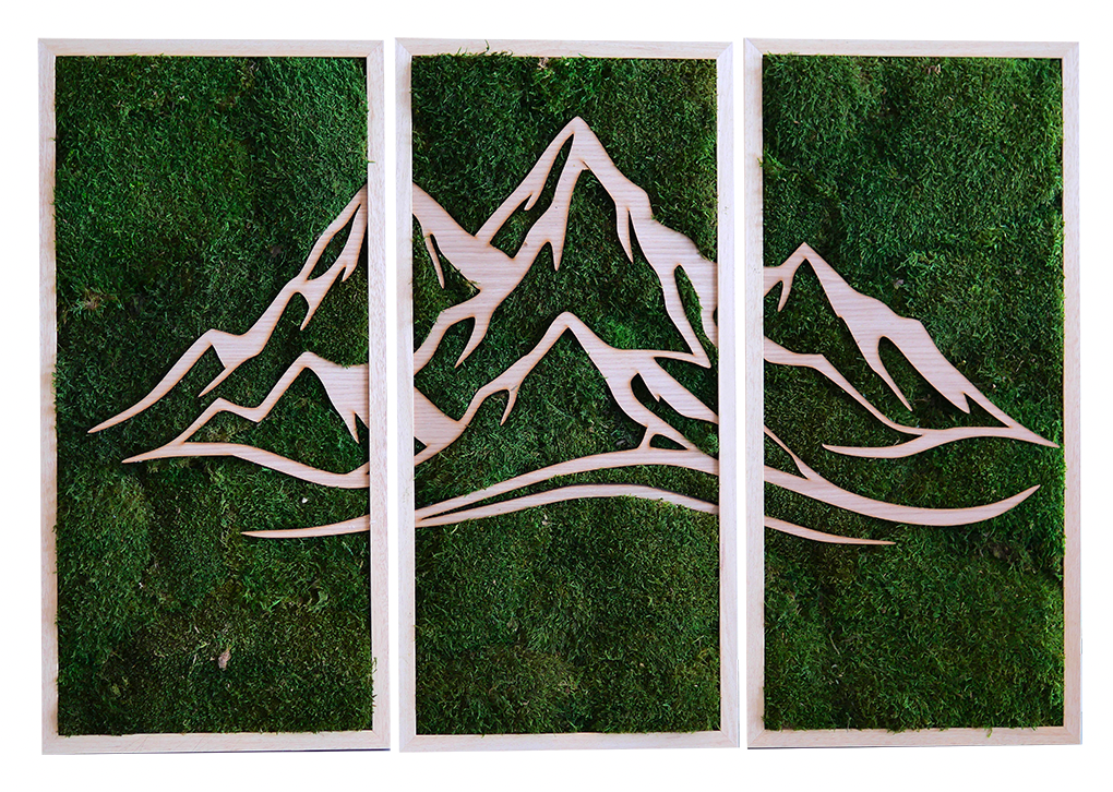 Triptyque végétal avec dessin d'une montagne
