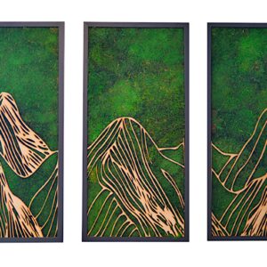 Triptyque végétal avec dessin d'une montagne