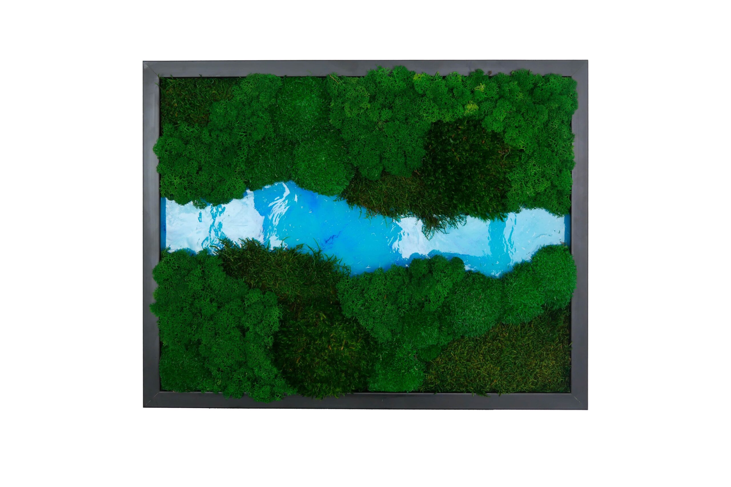 Tableau végétal avec mousse verte et résine bleue