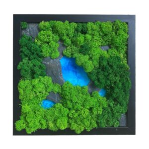 Tableau végétal avec mousse verte et résine bleue